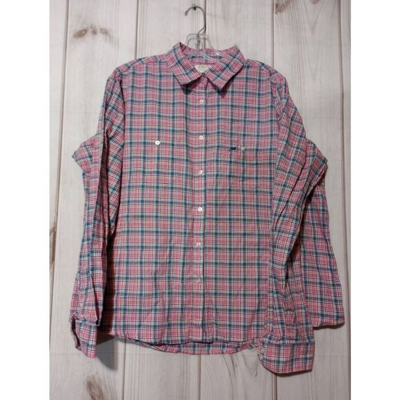 Wrangler Ladies 2x Pink Blue  Long Sleeve Button Up Plaid‎ Shirt - Picture 1 of 6